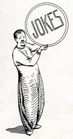 Drawing of a clown holding a circle that says JOKES.