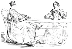 Sketch showing two methods for producing raps in a séance using a table with drawers.