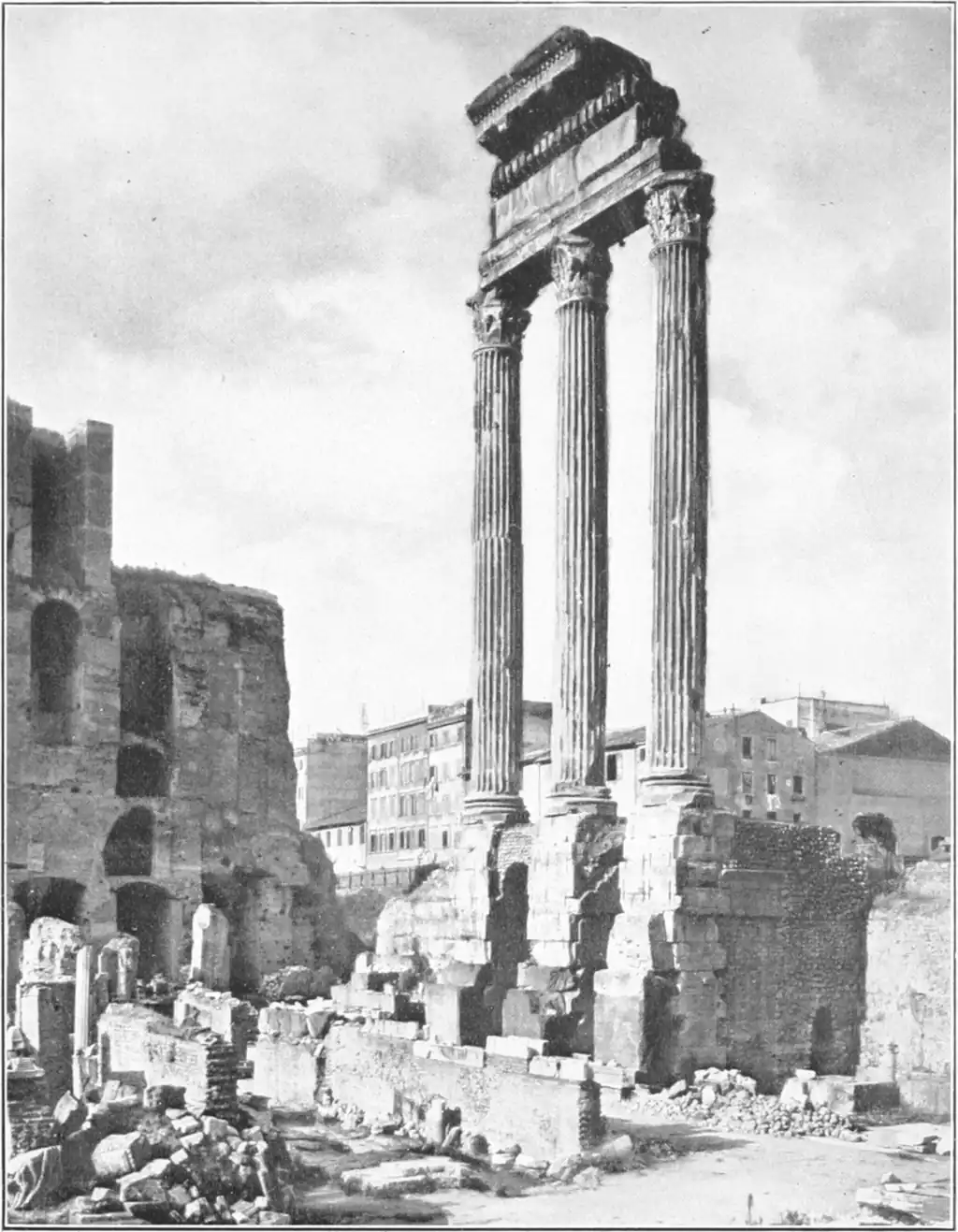 A photograph of the Temple of Castor and Pollux at Rome