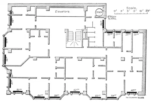 Figure 37.—Plan Showing Location of Risers and Radiators.