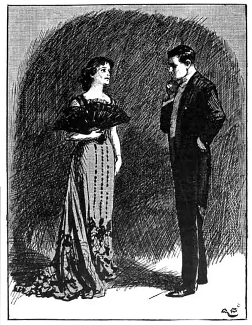 Illustration of Violet and Druce standing opposite to each other