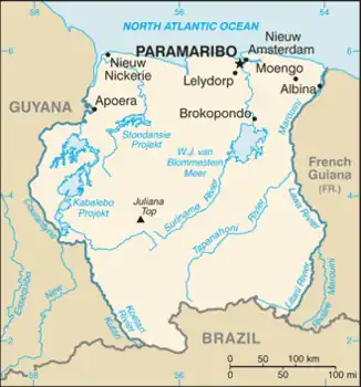 map of Suriname