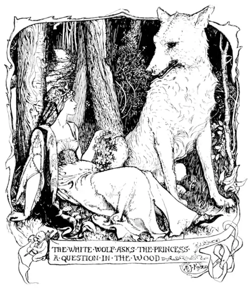 The White Wolf asks the Pricess a Question in the Wood