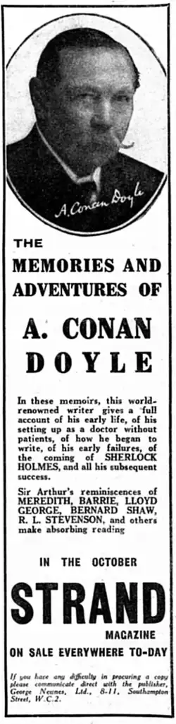 The Memories and Adventures of A. Conan Doyle in the October Strand Magazine.