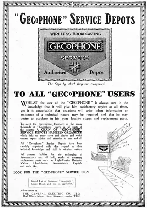 "Gecophone" Service Depots