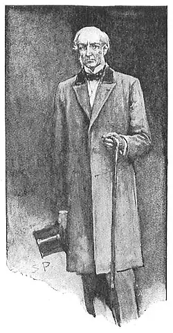 Illustration of a slender gentleman holding a top hat and cane
