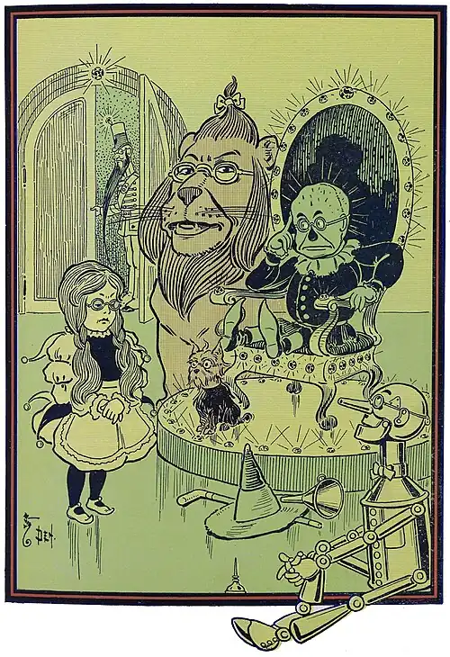 "The Scarecrow sat on the big throne."