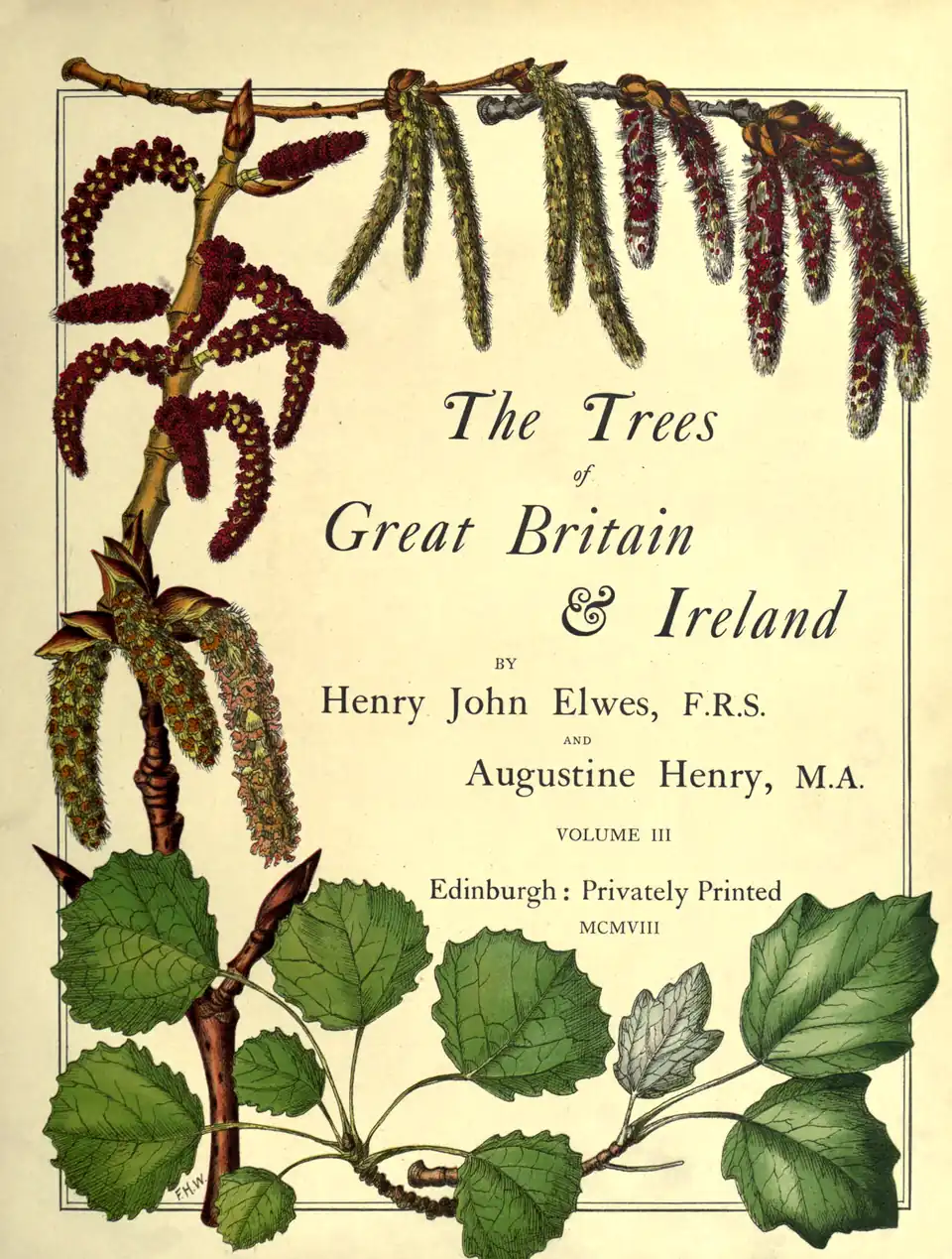 The Trees / of / Great Britain / & Ireland / BY / Henry John Elwes, F.R.S. / AND / Augustine Henry, M.A. / VOLUME III / Edinburgh: Privately Printed / MCMVIII