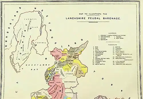 Map to illustrate the Lancashire Feudal Baronage Part 1