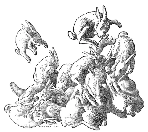 ”The rabbits had felled him. They were swarming around and upon him.”