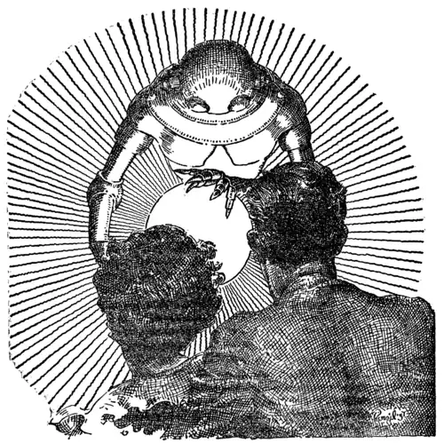 "He fell with outstretched metal arms crashing purposefully down against the giant crystal."