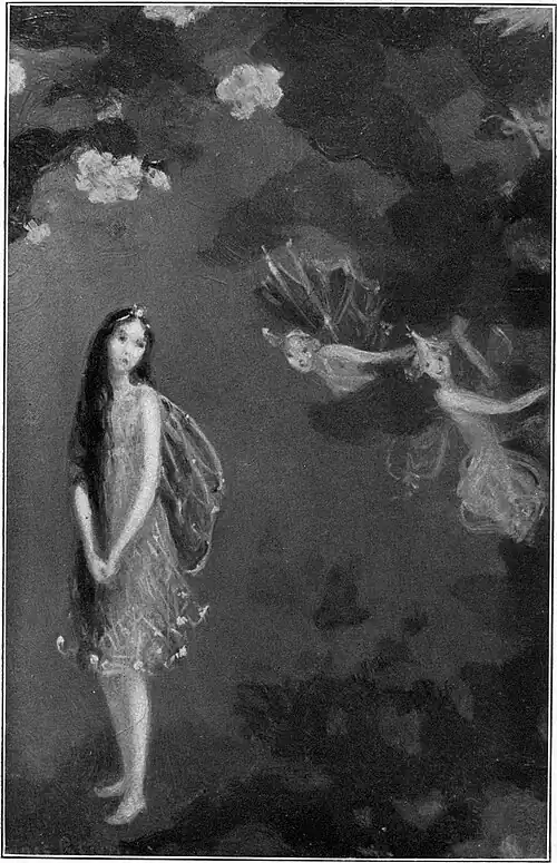 Long-haired fairy standing apart from other fairies