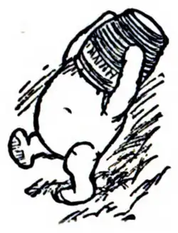 Winnie-the-Pooh stumbling around with a honeypot on his head