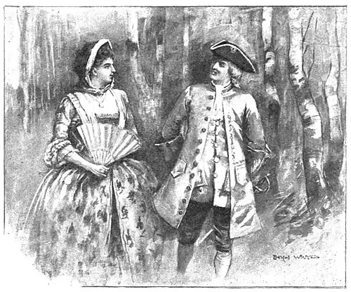 Man and woman with fan conversing