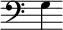 { \new Staff \with {\clef bass \omit Score.TimeSignature \omit Score.BarLine } \relative <<{g}>> }