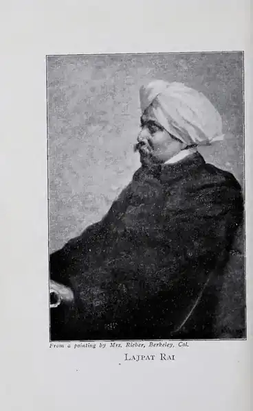 alt=From a painting by Mrs. Rieber, Berkeley, Cal. Lajpat Rai