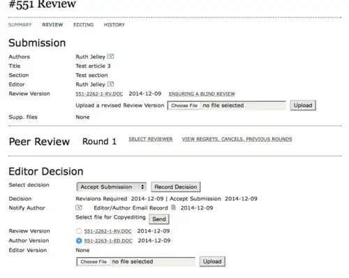 Step 3 of editorial decision recording on OJS