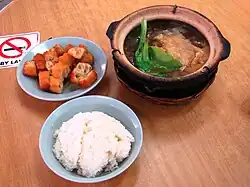 Bak kut teh with rice and you tiao fritters