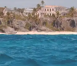 Harrismith Ruins above Cave Bay seen from Cobblers Reef.