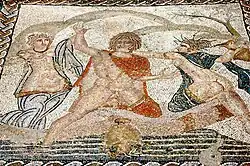 A mosaic showing nymphs encircling a man